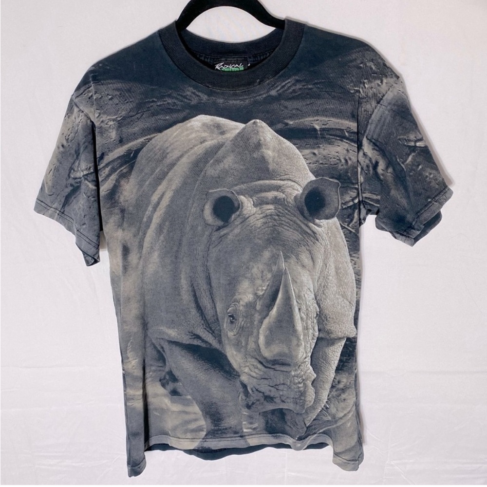 Vintage Radical Nature Rhinoceros All Over Graphic T Shirt L